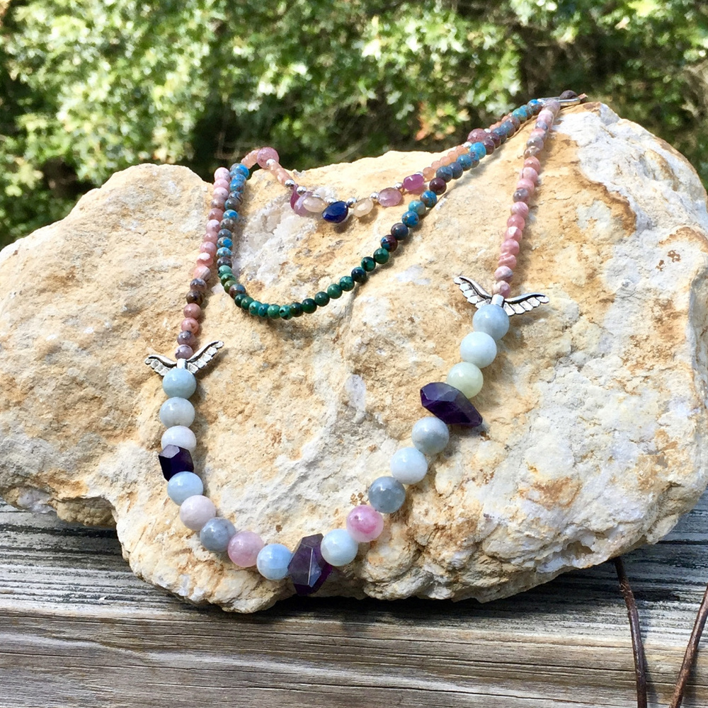 Beryl Amethyst Pink Sapphire Natural Boho Necklace - Picture 5 of 8